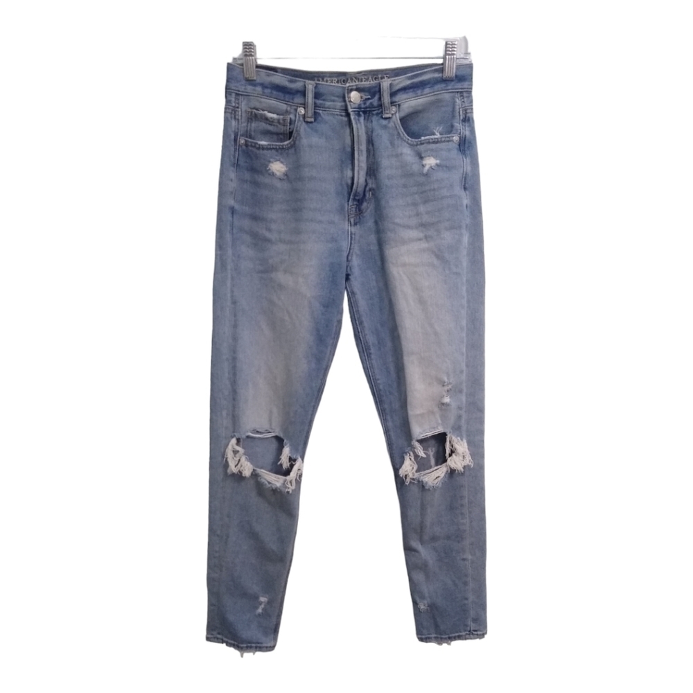 American Eagle Mom Jean High Rise Destructed Distressed Jeans‎ Size 2